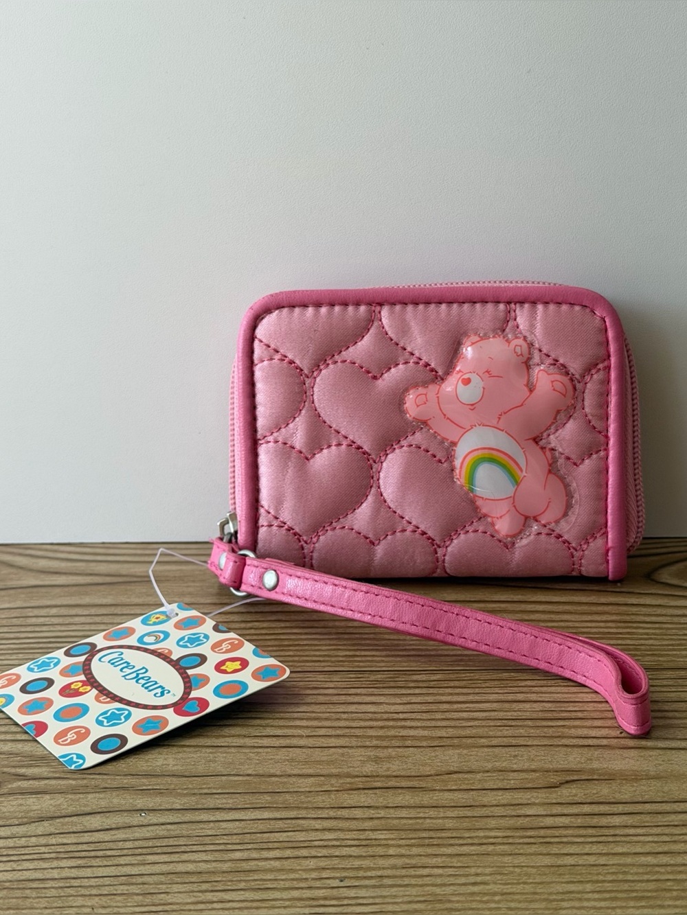 Care Bears Cheer Bear Pink 2004 Zip Around Wristlet Wallet - READ